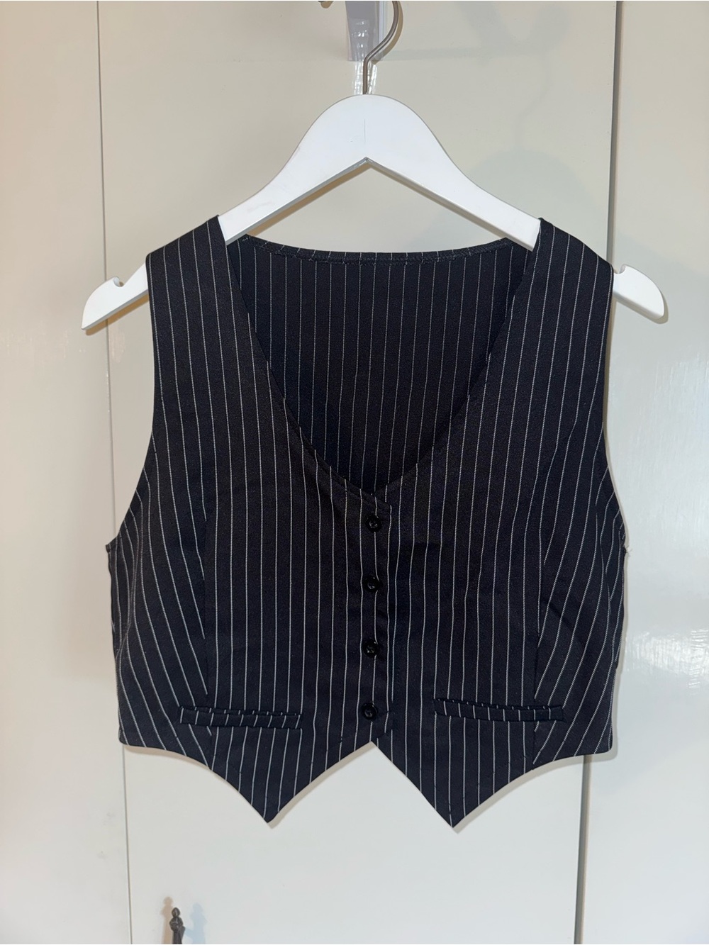 Cropped Black Pinstripe Vest